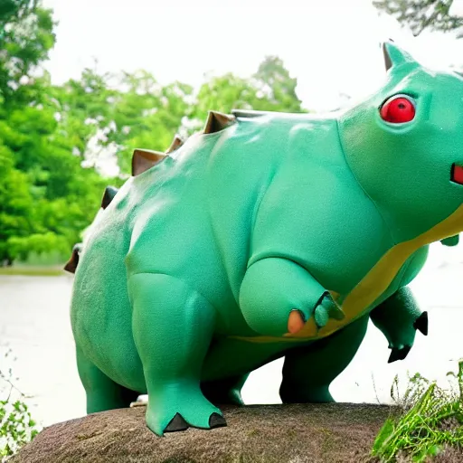 Image similar to national geographic professional photo of william defoe cosplaying bulbasaurus pokemon, award winning