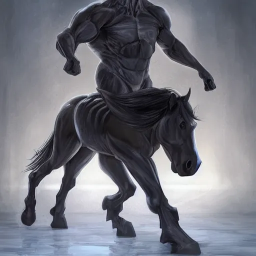 Image similar to an enormously muscular anthro horse in a research facility wearing a skintight body armor, exaggerated physique, long white mane, equine, anthro art, furaffinity, highly detailed, digital painting, artstation, concept art, illustration, art by artgerm, greg rutkowski, ruan jia