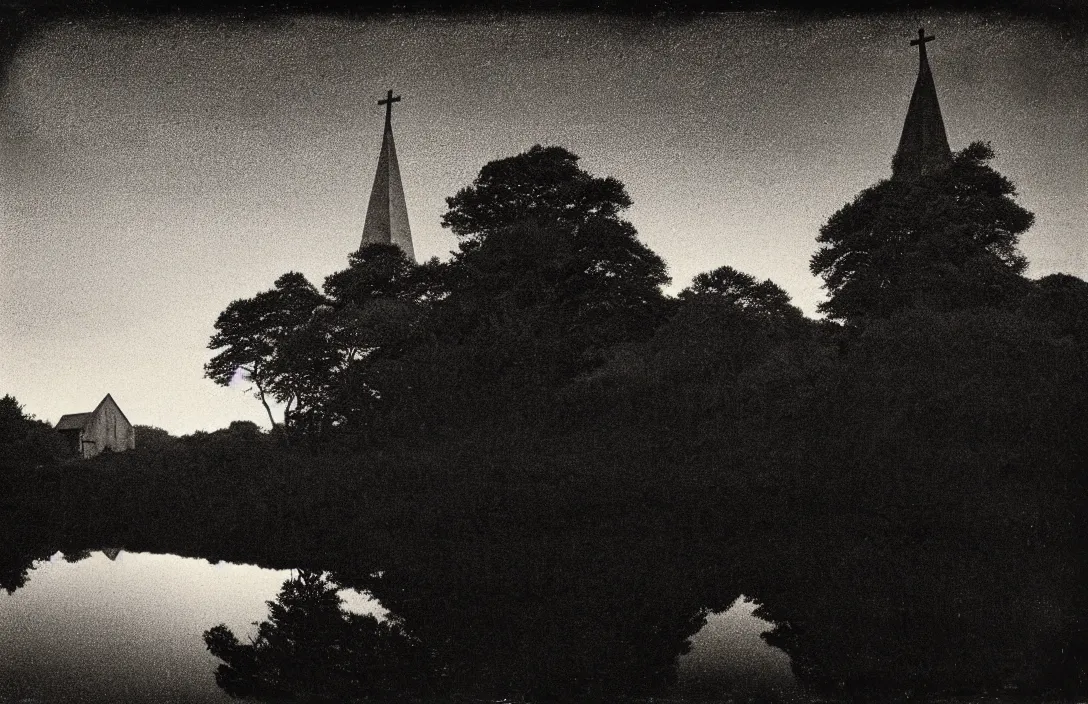 Image similar to suffolk landscape reflection of the hills actually impossible helicopter spotlight in this church interior, vertical lines suggest spirituality, rising beyond human reach toward the heavens. by katushiro otomo intact flawless ambrotype from 4 k criterion collection remastered cinematography gory horror film, ominous lighting, evil theme wow photo realistic postprocessing flicker of flame painting by claude gellee