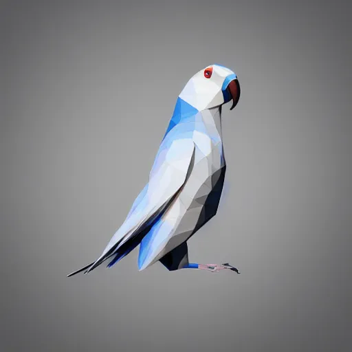 Prompt: low poly render of parrot, white background