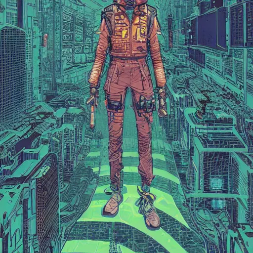 Image similar to stunningly intricate illustration of a cyberpunk explorer with active camo, highly detailed, midnight, by josan gonzalez, victo ngai, moebius, laurie greasley