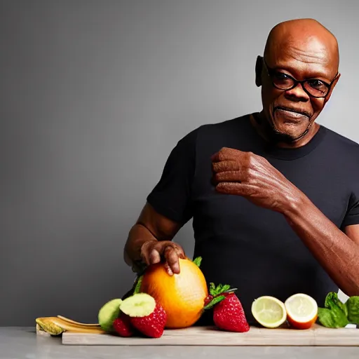 Image similar to samuel l jackson making a smoothie, professional studio photography, 4 k