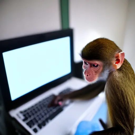 Prompt: Monkey working on a computer while drinking rum