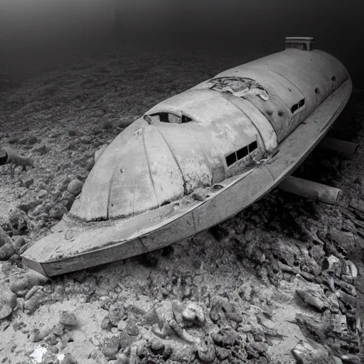 Image similar to photograph of an abandoned soviet submarine underwater, wide angle, dry ice, decay