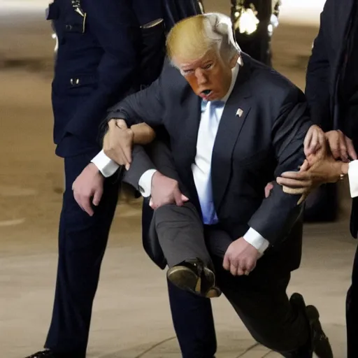 Prompt: Donald Trump in handcuffs at Mar-a-Lago, FBI