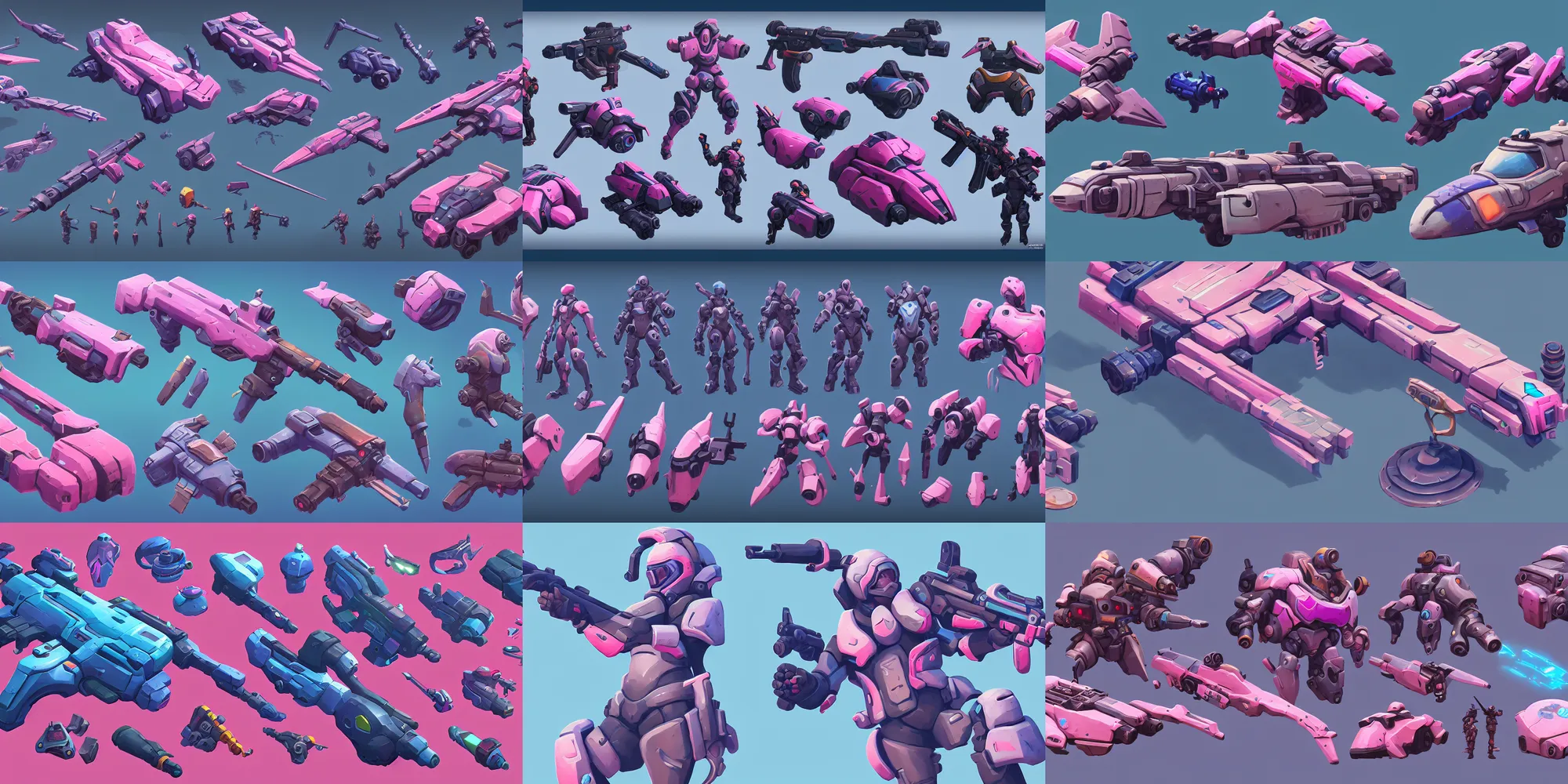 Prompt: game asset of hard surface and vehicles, in gouache detailed paintings, props, stylized, 2 d sprites, kitbash, arcane, overwatch, blue and pink color scheme, 8 k, close up