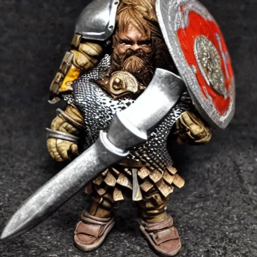 Image similar to dwarf fighter wearing chainmail armor holding a large warhammer