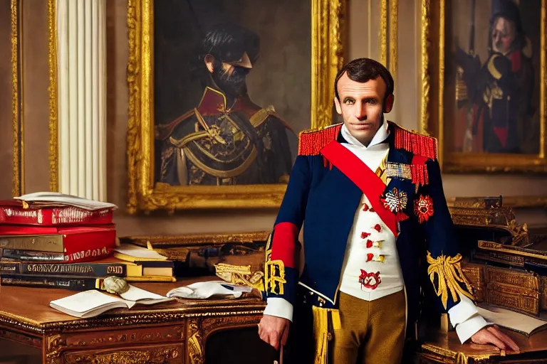 Image similar to portrait of emmanuel macron dressed as napoleon in parliament, natural light, sharp, detailed face, magazine, press, photo, steve mccurry, david lazar, canon, nikon, focus