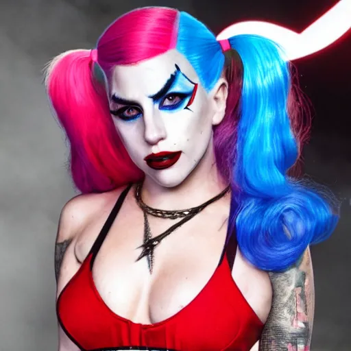 Image similar to lady gaga as harley quinn 4 k detailed super realistic