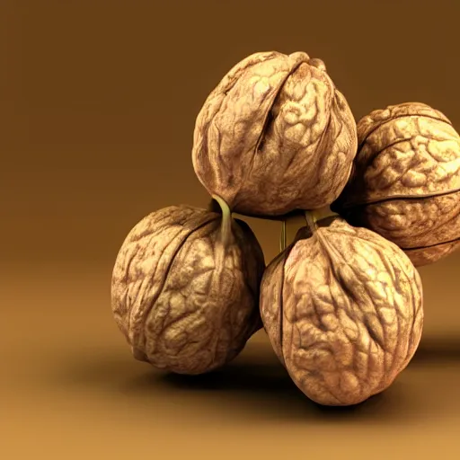 Image similar to 3 d render of 2 walnuts with eyes glaring at someone sitting down