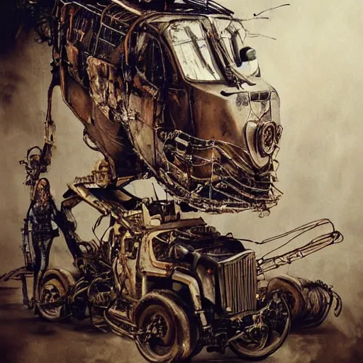 Image similar to mad max rockatansky fury road by brendan mccarthywires cybernetic implants, steelpunk, abandoned steelworks, grime and grunge, in the style of adrian ghenie, esao andrews, jenny saville,, surrealism, dark art by james jean, takato yamamoto