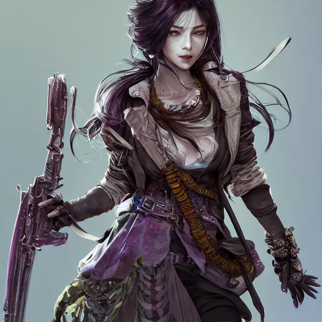 Prompt: the portrait of chaotic neutral very colorful smiling female rogue assassin as unimaginably beautiful, gorgeous, elegant, realistic young anime girl, an ultrafine hyperdetailed illustration by kim jung gi, irakli nadar, detailed faces, intricate linework, octopath traveler, final fantasy, unreal engine 5 highly rendered, global illumination, radiant light, detailed and intricate environment