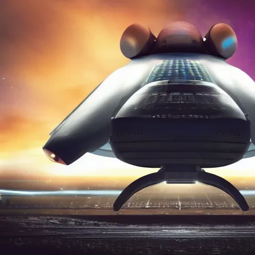 Prompt: close up of spaceship landing at a space port in london, cinematographic shot,