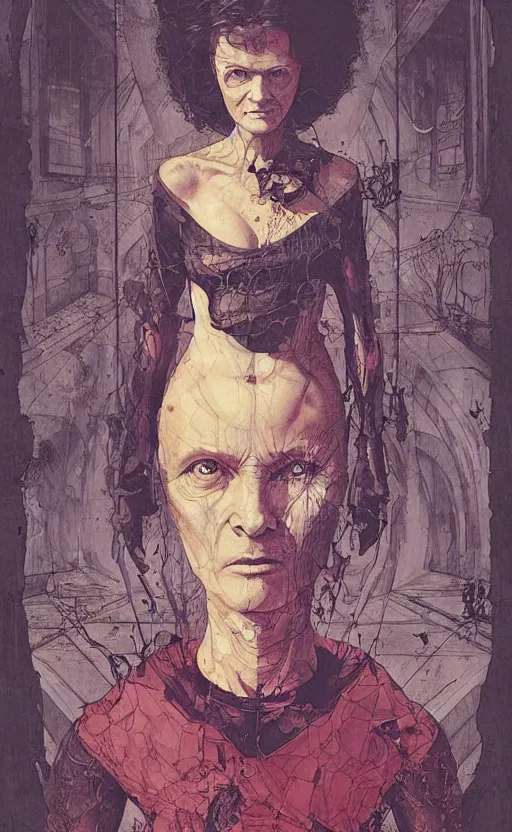 Prompt: marie curie, eun emerging from renaissance italy into a cyberpunk mutiversal realm by conrad roset, nicola samuri, dino valls, m. w. kaluta, jakub rebelka, rule of thirds, seductive look, beautiful