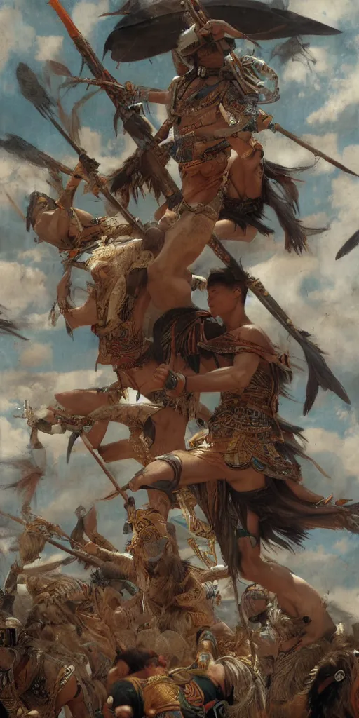 Prompt: ancient tribal war, masterpiece by Edgar Maxence and Ross Tran and Michael Whelan, 8k, octane render