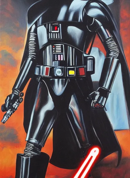 Image similar to 1 9 8 6 poster for star wars meets terminator. oil on canvas. print.