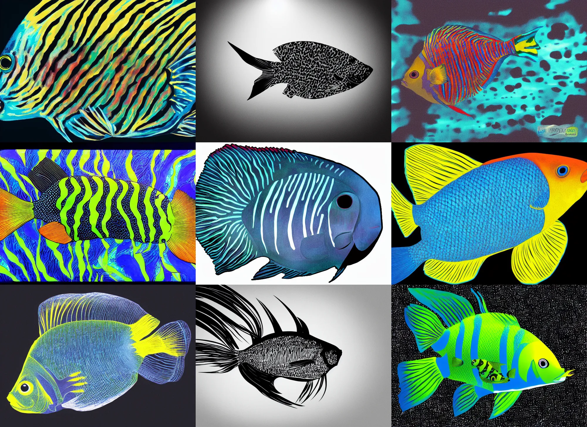 Prompt: tropical fish side profile, black background, hyper - realistic