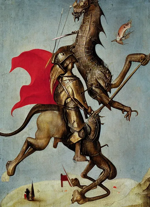 Image similar to st george and the dragon painted by hieronymus bosch, detailed digital art, trending on Artstation