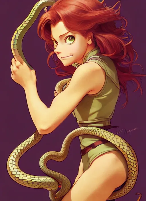 Prompt: cute snake trading card design, natural lighting, path traced, highly detailed, high quality, digital painting, by don bluth and ross tran and studio ghibli and alphonse mucha, artgerm