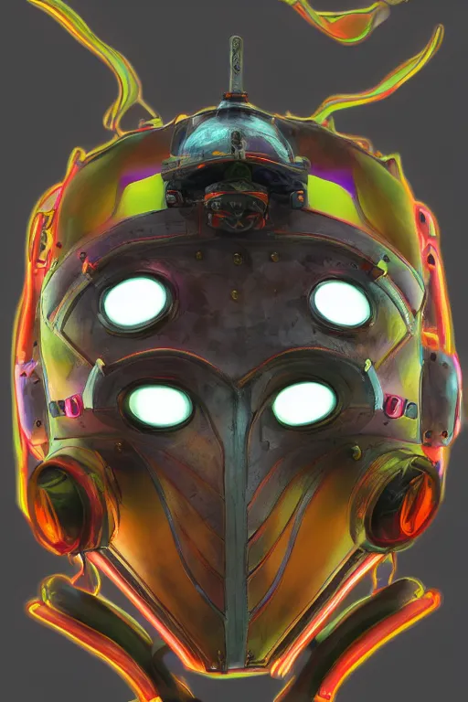 Image similar to colorful vivid steampunk mask minimalist fantasy art robot ninja helmet, global illumination ray tracing hdr fanart arstation by sung choi and eric pfeiffer and gabriel garza and casper konefal