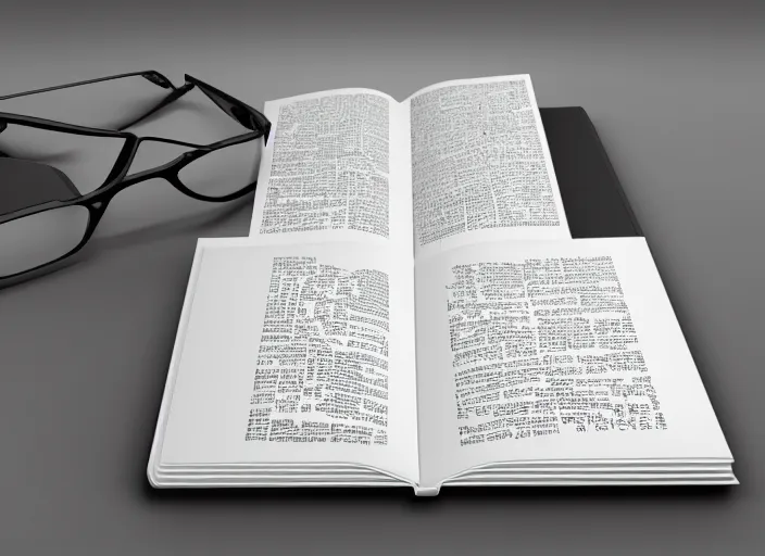 Prompt: open book with white pages 3D render