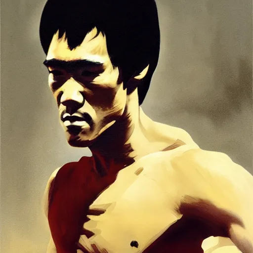 Image similar to UHD tonalism painting of Bruce Lee at age 87, by Antonio Caparo and Ferdinand Knab and Greg Rutkowski, UHD, photorealistic, trending on artstation, trending on deviantart