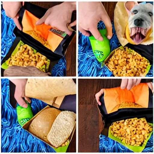 Image similar to shrek devouring bag upon bag of taco bell