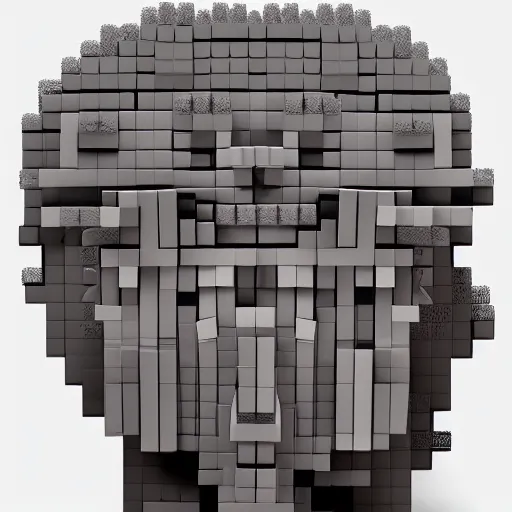 Prompt: a 3/4 view of an android's head made of pixel blocks blown into the wind, realistic, 3d render