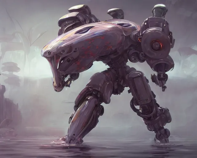 Prompt: waterlily mobile combat suit floral robot, biomechanical, waterlily mecha nymphaea, detailed illustration, concept art, smooth, sharp focus, art by john collier, albert aublet, krenz cushart, artem demura, syd mead, beeple, cyril rolando