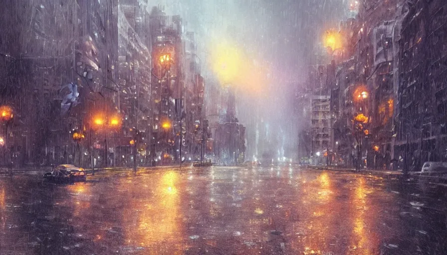 Image similar to city full of flowers during a thunderstorm with heavy rain, artstation