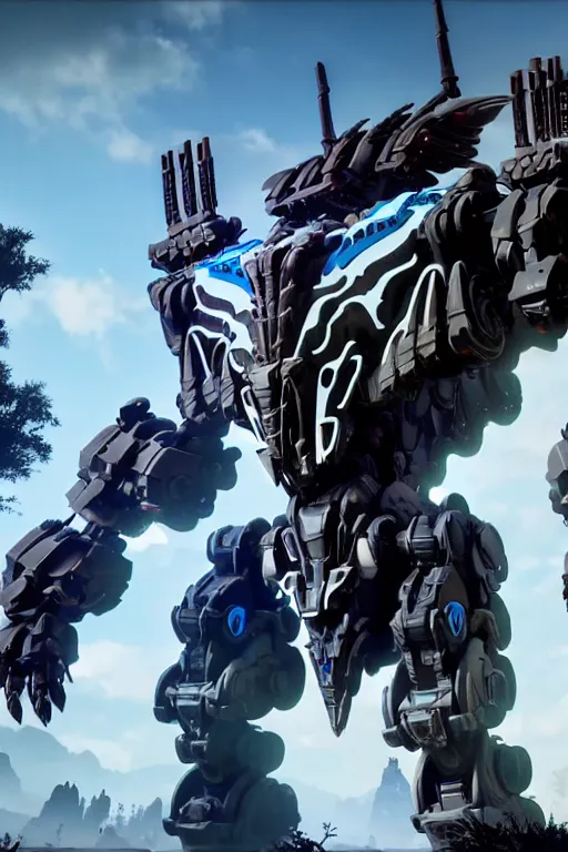 Prompt: a cinematic still from horizon zero dawn, dark grey decepticon mech, decepticon armor plating, octane render, nvidia raytracing demo, masterpiece, aged armor plating, aggressive head,