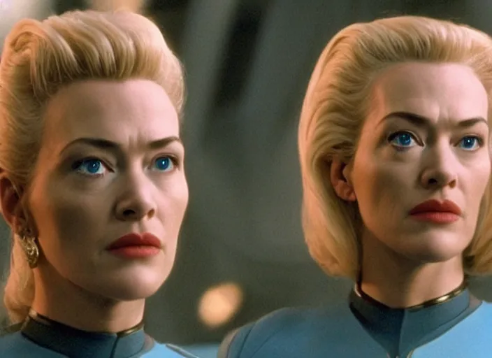 Prompt: film still of kate winslet as seven of nine in star trek voyager