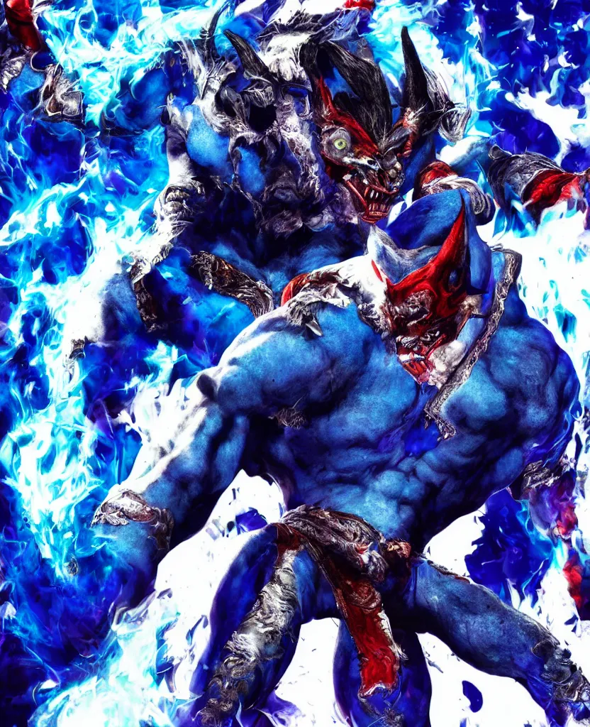 Prompt: a blue demon with the aesthetic of Tekken 2 psx