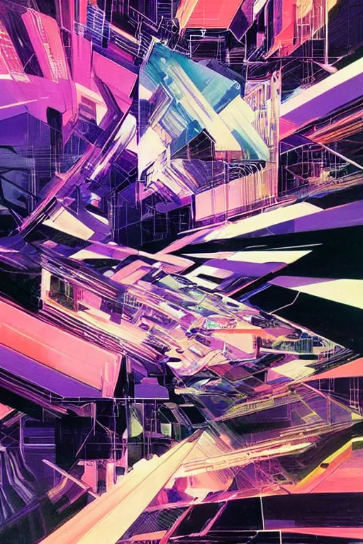Prompt: wideangle broken tensor fields, cybernetic, holographic, madness, decoherence, synthwave, glitch!!, fractured reality, vortex, realistic, hyperdetailed, concept art, art by syd mead, cubism