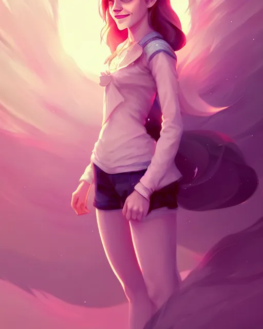 Image similar to beautiful full body Emma Watson smiling, art by lois van baarle and loish and ross tran and rossdraws and sam yang and samdoesarts and artgerm, digital art, highly detailed, intricate, sharp focus, Trending on Artstation HQ, deviantart, unreal engine 5, 4K UHD image