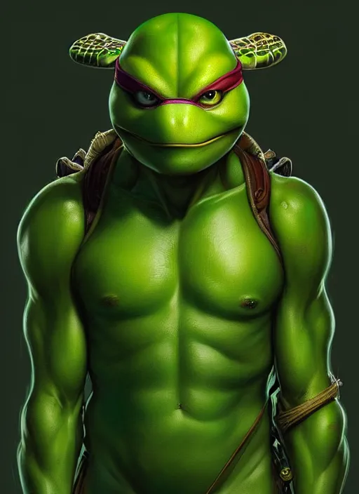 prompthunt: leonardo from teenage mutant ninja turtle, turtle shell!!!,  intricate, highly detailed, green skin!, digital painting, artstation,  concept art, smooth, sharp focus, illustration