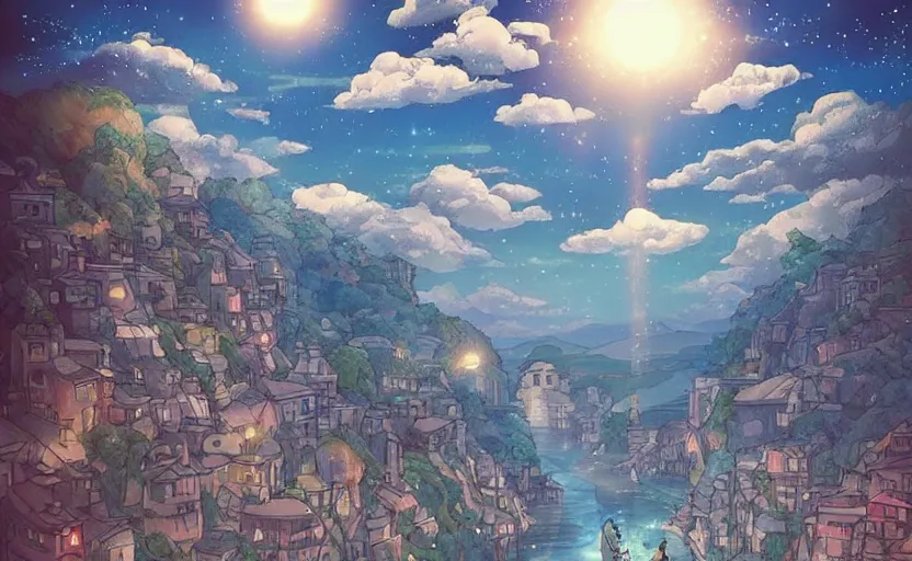 Image similar to A movie named A river of light made by Studio Ghibli,fantasty art, very detailed, beautiful, trending in pinterest