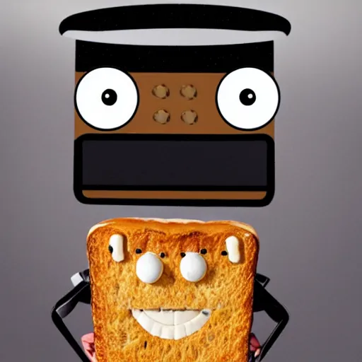 Prompt: an anthropomorphic toaster with googly eyes, black stick legs, black stick arms, and a hat