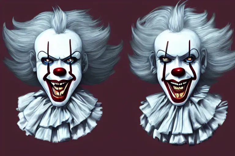 Image similar to Concept art of Pennywise the clown, variations, art station