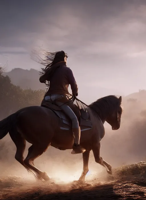 Image similar to the horse subdues the man while riding, volumetric lighting, beautiful, golden hour, sharp focus, ultra detailed, cgsociety by leesha hannigan, ross tran, thierry doizon, kai carpenter, ignacio fernandez rios, noir photorealism, film