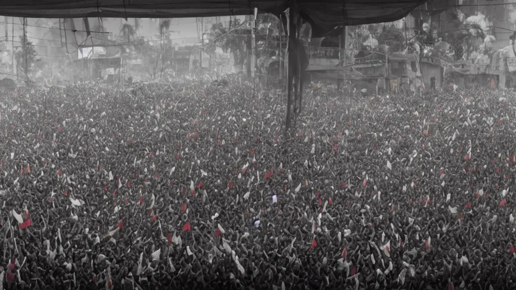 Image similar to A shot from a Films about the Indonesian National Revolution, infared photography, 8K, film render, extremely detailed, rendered in Octane