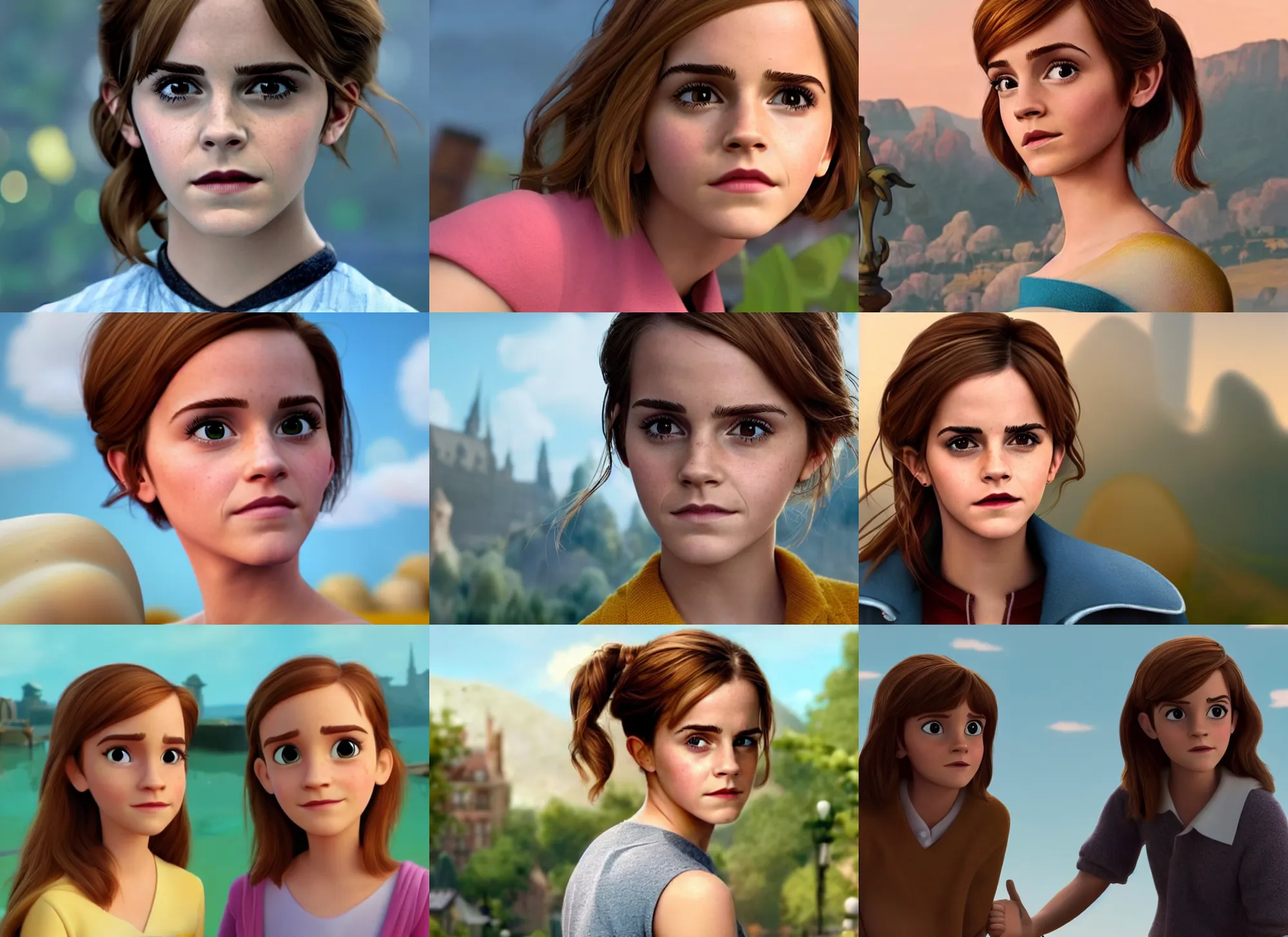 Prompt: emma watson in a pixar animated movie, detailed face, movie still frame, vibrant
