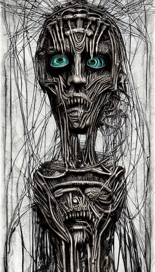 Prompt: portrait of a digital shaman, by hr giger