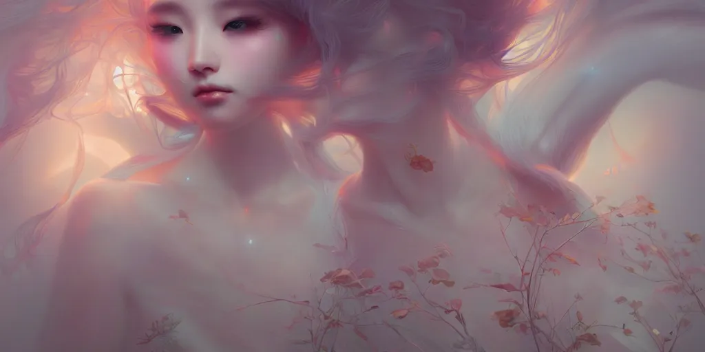 Image similar to breathtaking delicate detailed concept art painting creature, by hsiao - ron cheng, bizarre compositions, exquisite detail, pastel colors, ornate background, 8 k