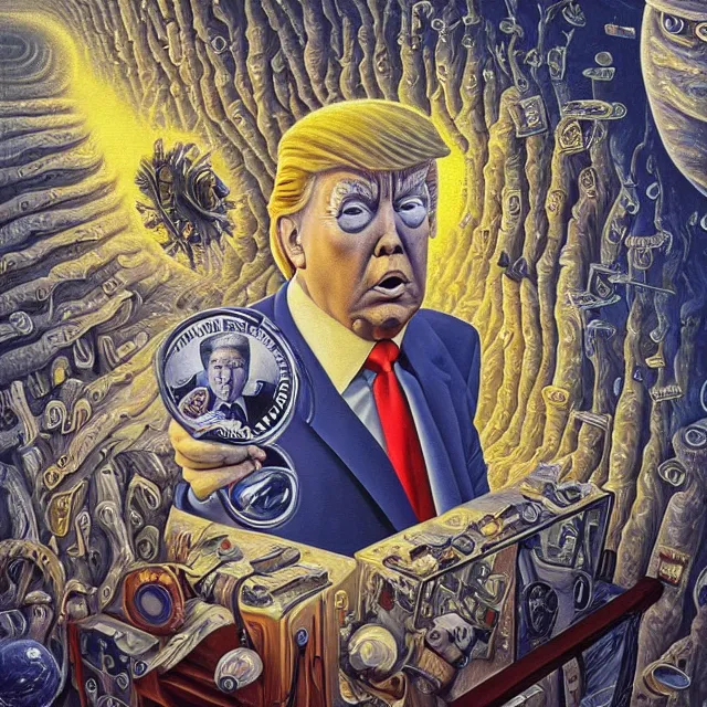 Image similar to an oil on canvas portrait painting of trump, surrealism, surrealist, cosmic horror, rob gonsalves, high detail