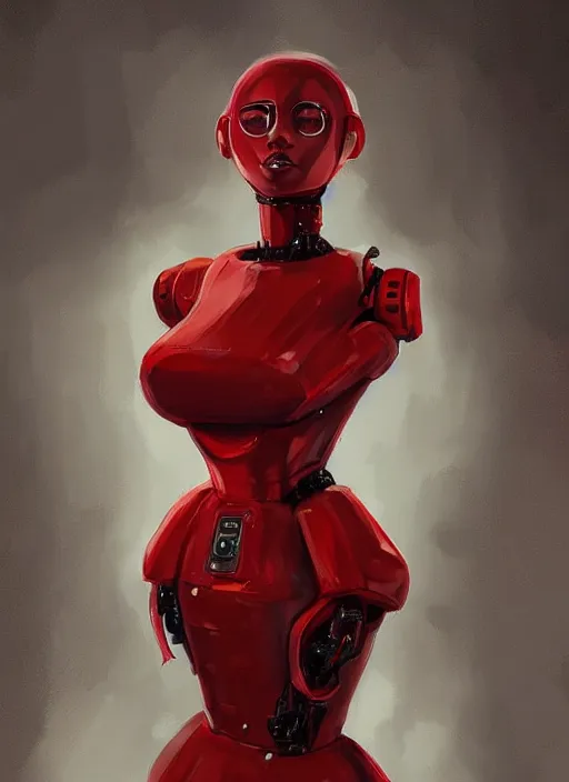Prompt: a robot wearing a maid dress, red dress, full body shot, highly detailed, digital painting, artstation, concept art, smooth, sharp focus, illustration