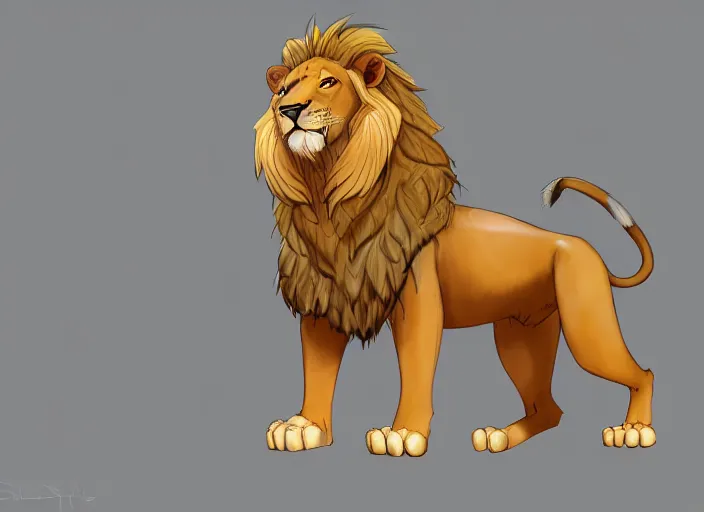 Prompt: fullbody feral lion character design of an egyptian lion. deviantart adoptable, style of maple story and zootopia, portrait studio lighting by jessica rossier and brian froud in the style of disney, traditional