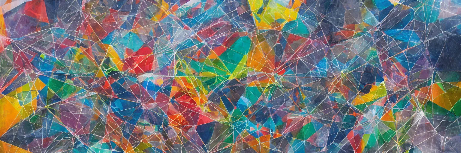 Image similar to abstract landscape, Street Art, Mural, Hypercube, Non-Euclidian, Catalan solids