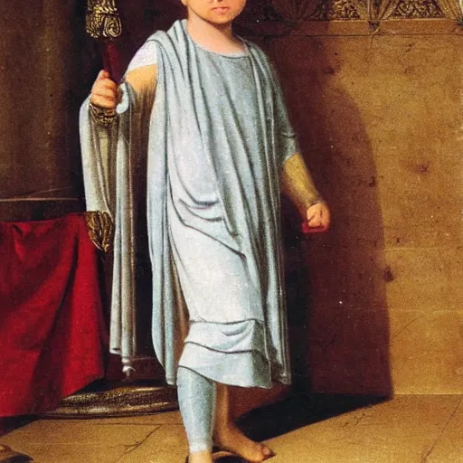 Image similar to child in roman emperor's clothing