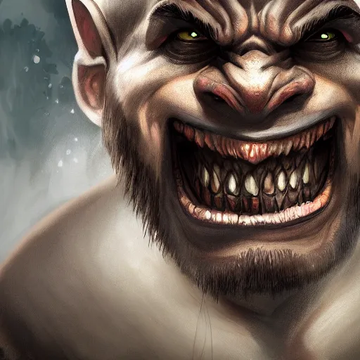 Prompt: a detailed portrait of a cute orc boy smiling, fantasy art illustration, incredibly highly detailed and realistic, 8 k, sharp focus